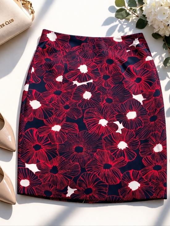 Charter Club Dresses & Skirts - Charter Club Floral Skirt Navy Red Pencil Skirt Lined Classic Spring SummerStyle